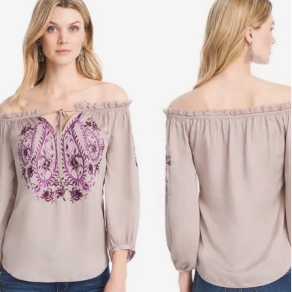 NWOT White House Black Market Boho Embroidered Floral Blouse Sz 👚 LP